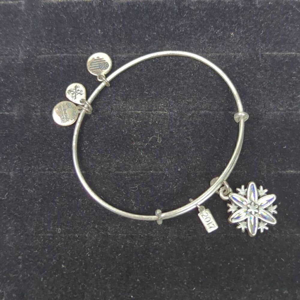 Alex & Ani Limited Edition 2017 Snowflake Bangle Charm Bracelet Silver Tone